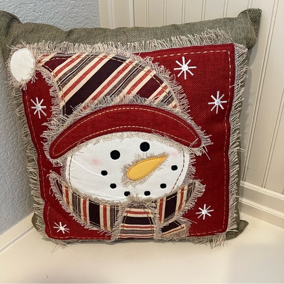 Festive Snowman Holiday Throw Pillows - Red and Olive - Set of 2 - Picture 3 of 4